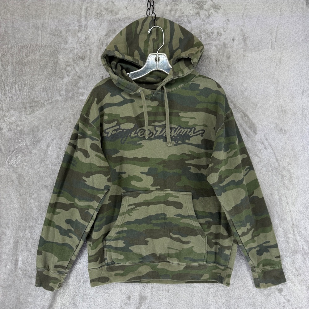 Troy‎ Lee Designs Mens M Camo Hoodie Pullover Logo Sweatshirt Green Camouflage